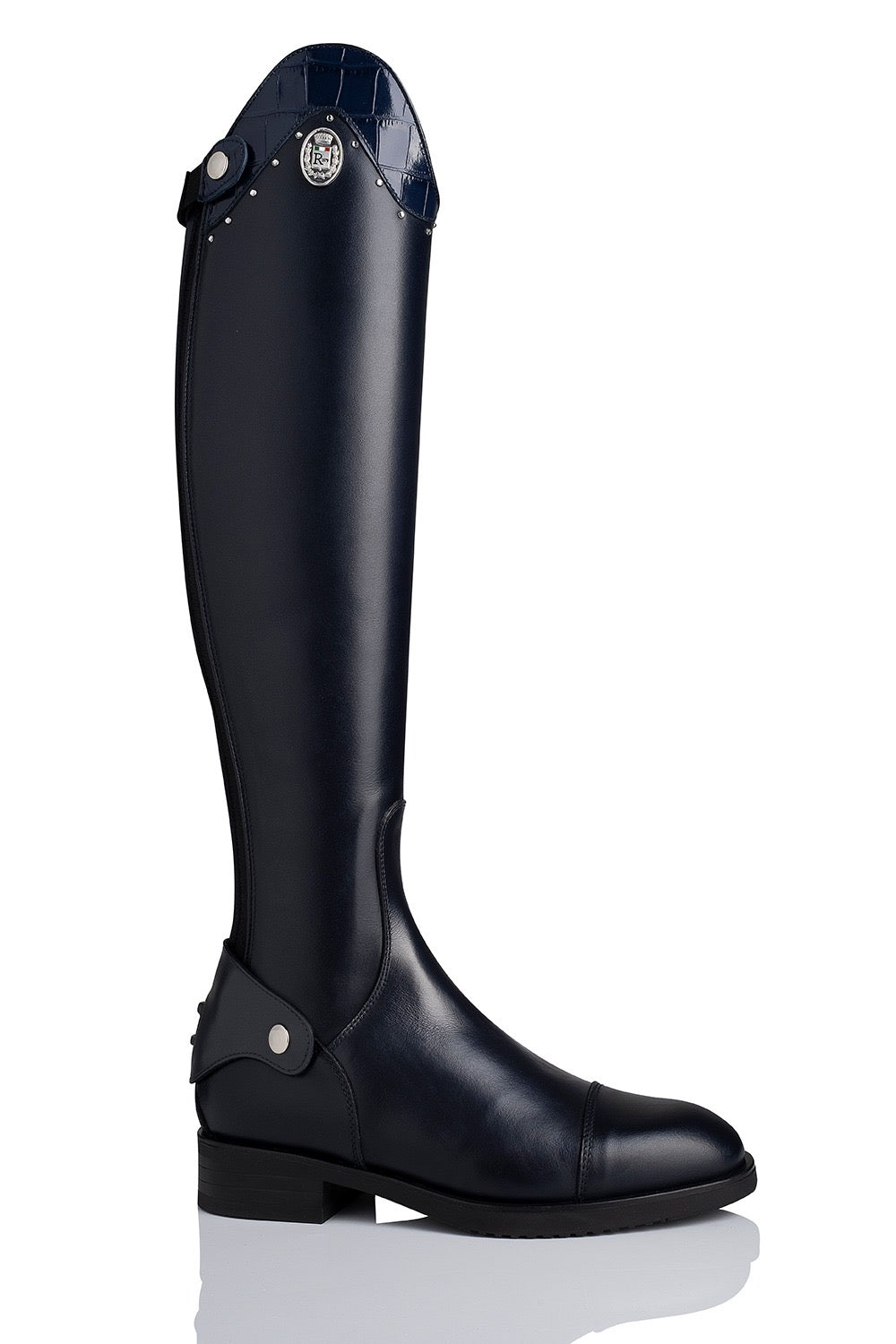 R 1500/2 en R 0500/2 Klassieke, professionele, kalfslederen laars met een lakrandje en diamantjes.