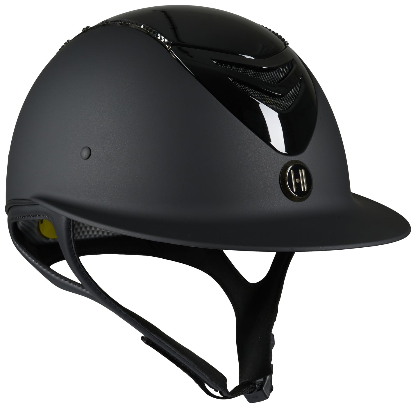 One K Mips Avancé helm mat zwart met glossy top en swarovski lijn