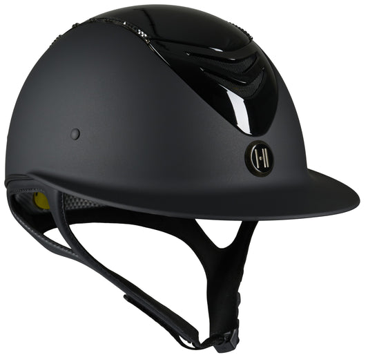One K Mips Avancé helm mat zwart met glossy top en swarovski lijn