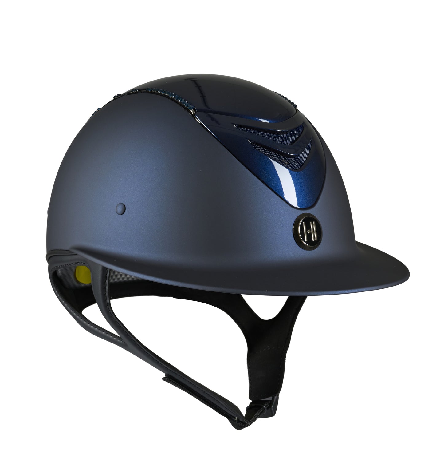 One K Mips Avancé mat blauwe helm met glossy top en swarovski lijn