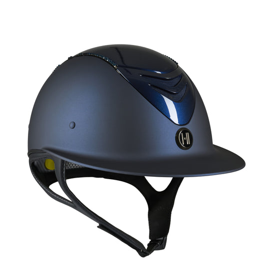 One K Mips Avancé mat blauwe helm met glossy top en swarovski lijn