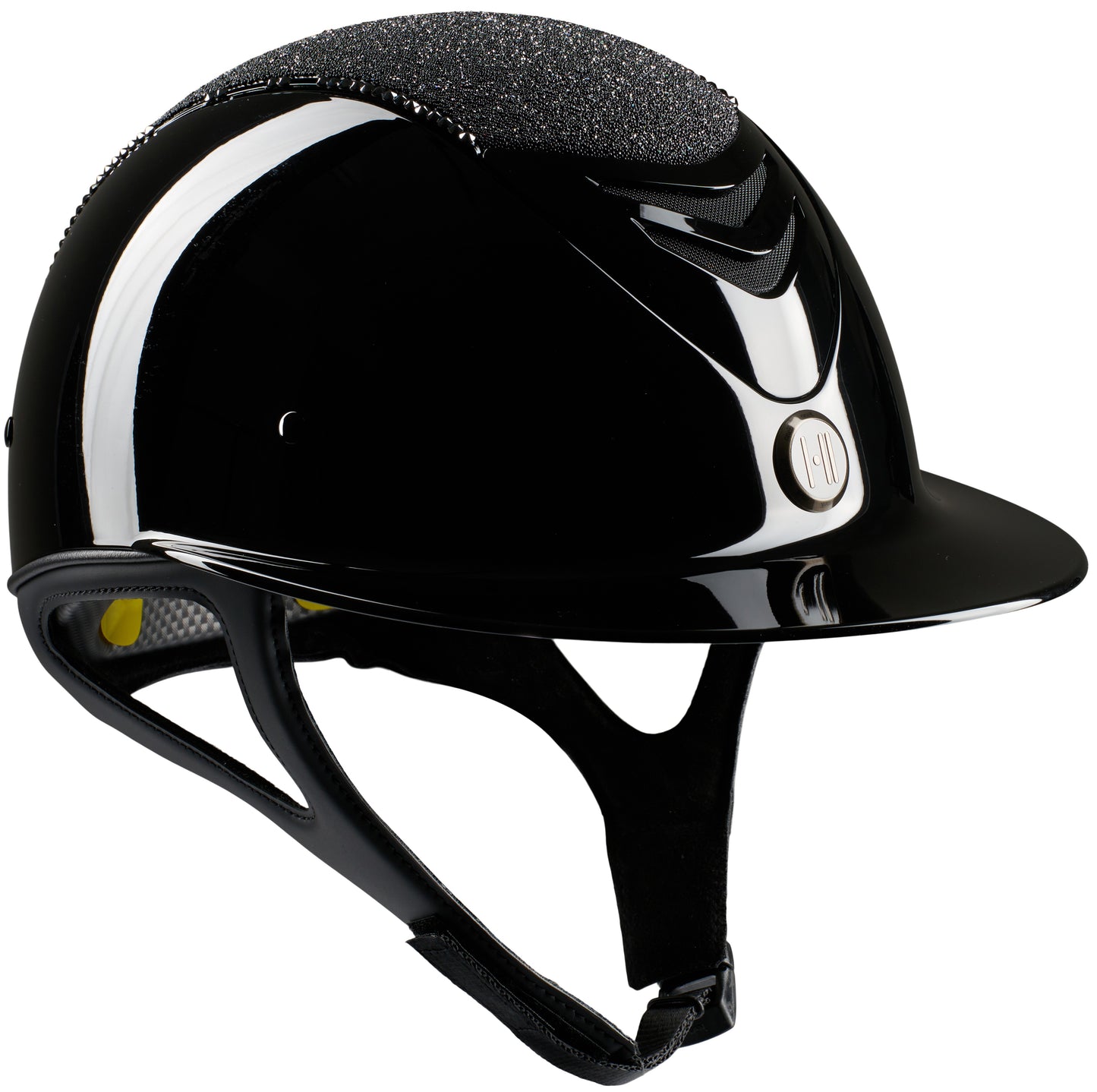 One K Mips Avancé glossy zwarte helm met glitter top en swarovski lijn