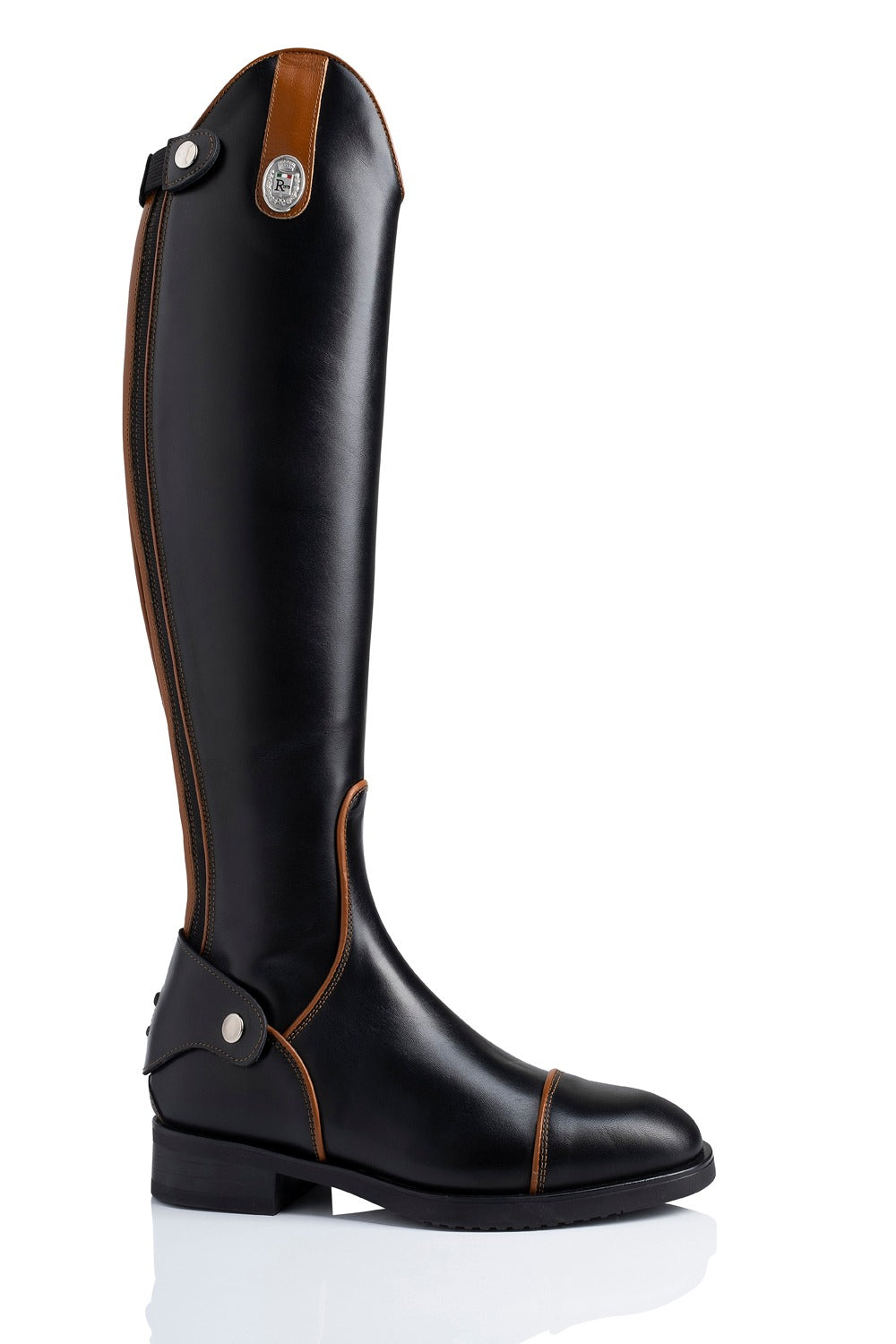 R 0530/1 Stijlvolle, professionele, kalfslederen laars met contrast details.