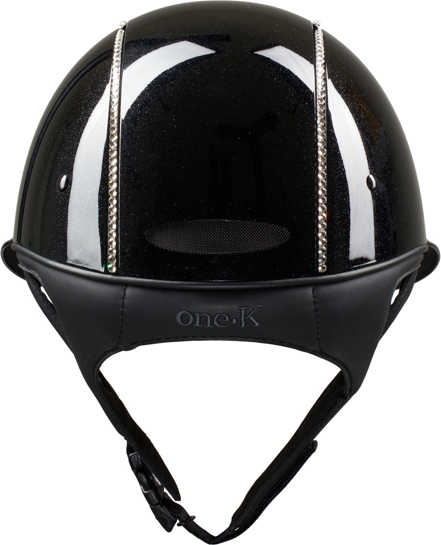 One K Mips Avancé Lux helm glossy zwart met een zilveren swarovski lijn